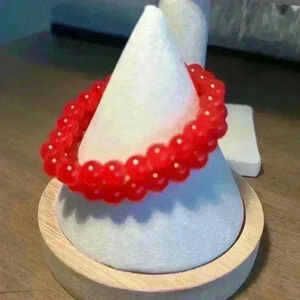 Two Red Glass Beaded Stretch Bracelets